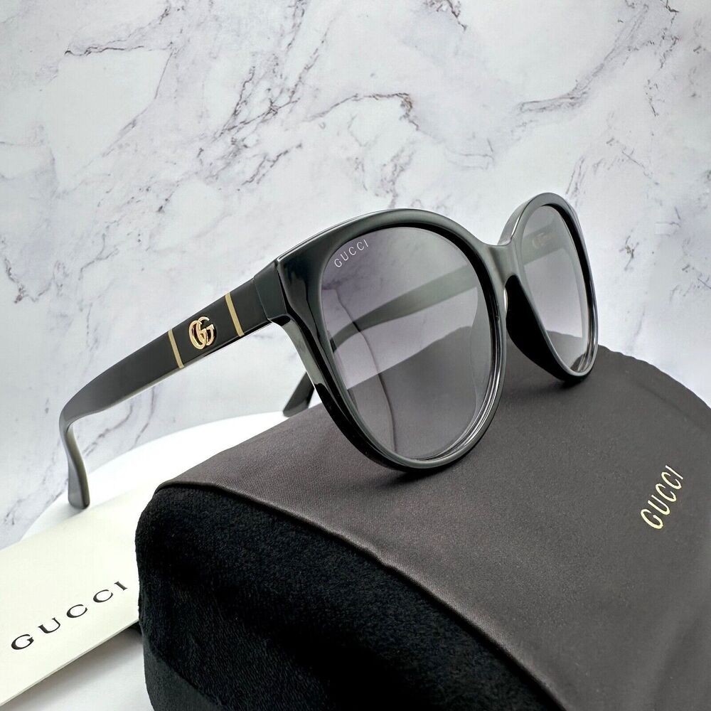 New Gucci Sunglasses Black Acetate Round Gold Metal GG Logo Italy Authentic - Picture 16 of 16